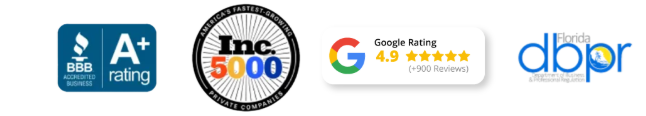 BBB A+ Accredited Business, Inc. 5000, Google Rating 4.9, Florida DBPR